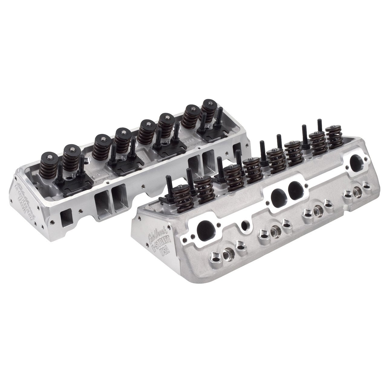 Pair E-Street Aluminum 64cc Chamber Chevy Small Block Heads EDL5089